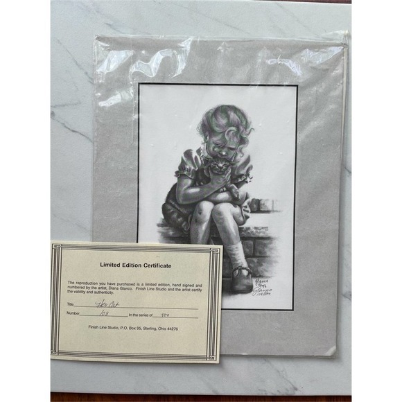 Diana Glanco Artwork Print Cat Limited Signed Vtg decor pencil sketch - Picture 1 of 12